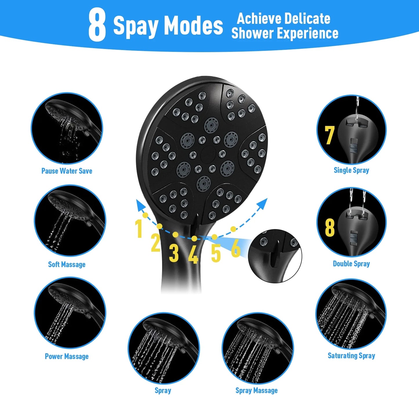 5-Setting High Pressure Shower Head 12 Inch Rain Shower Head with Handheld and Hose
