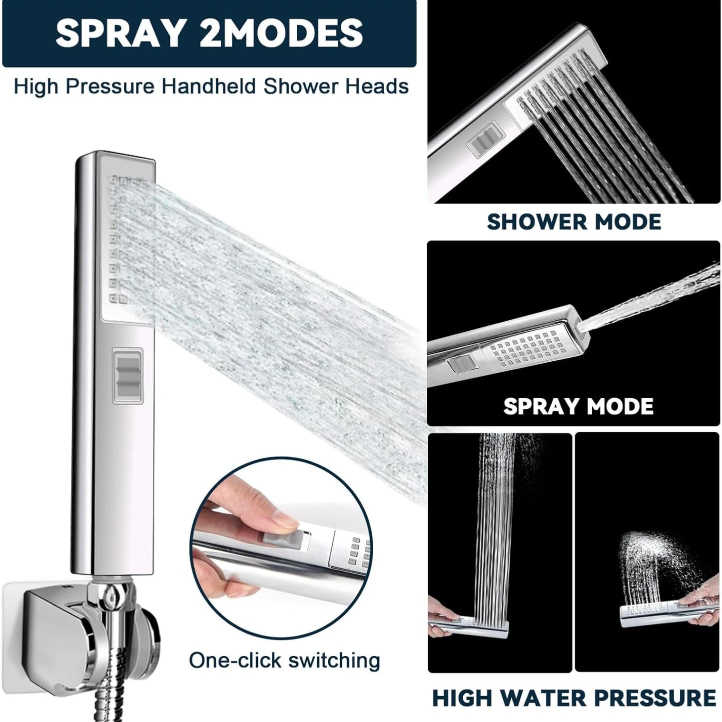 8-Inch High-Pressure Shower Head Combo Handheld Spray Combo with Adjustable Angle with Flow Regulator 60-Inch Long Hose