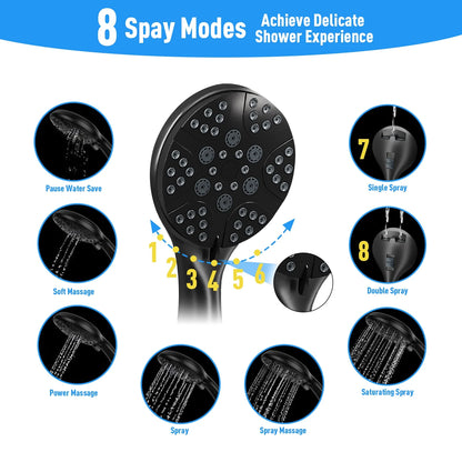 5-Setting High Pressure Shower Head 12 Inch Rain Shower Head with Handheld and Hose