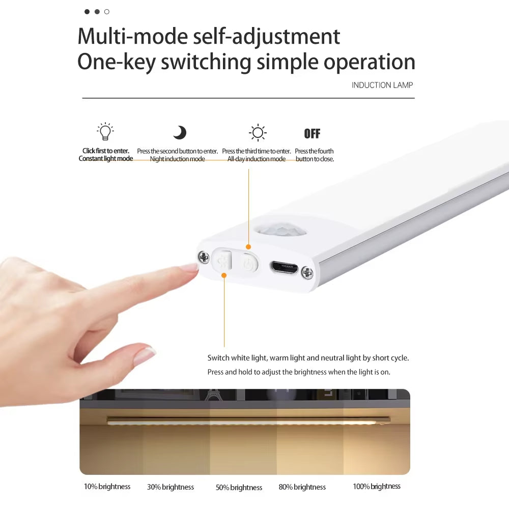 Night Light Motion Sensor Lights Wireless under Cabinet Light for Kitchen Cabinet Bedroom Wardrobe Indoor Lighting LED Bar Light